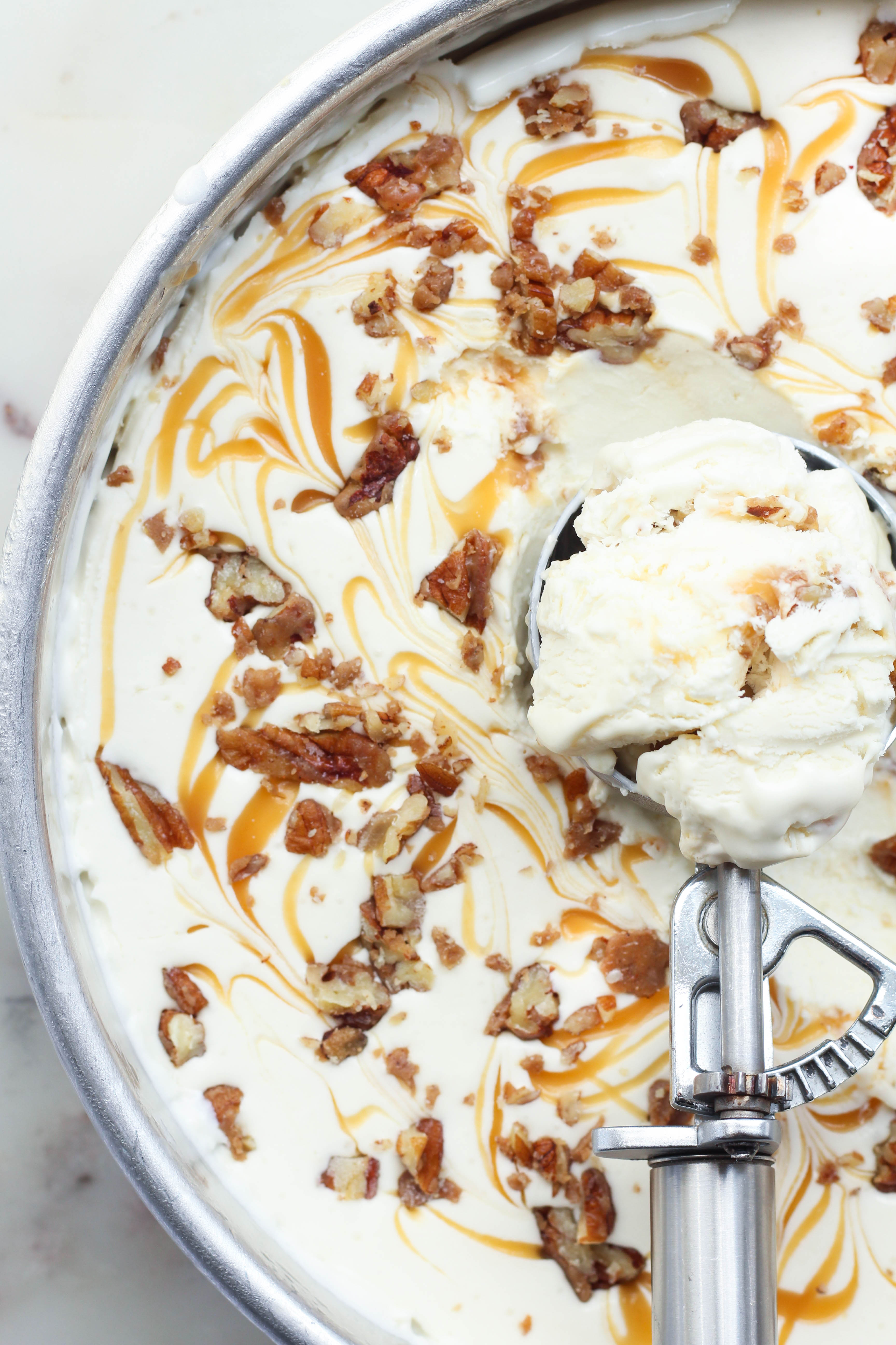 No Churn Butterscotch Pecan Ripple Ice Cream - The Sweet and Simple Kitchen