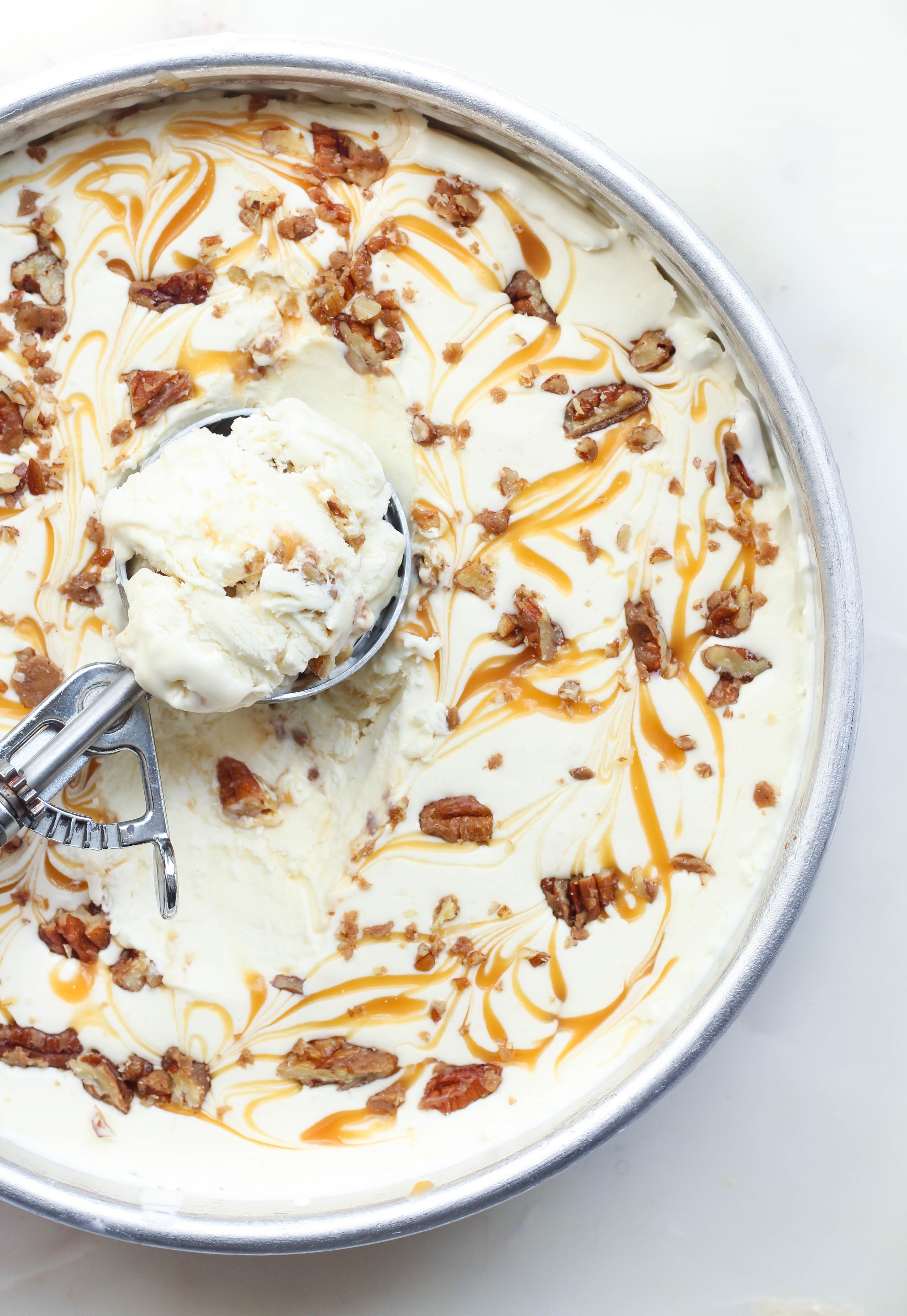 No Churn Butterscotch Pecan Ripple Ice Cream - The Sweet and Simple Kitchen