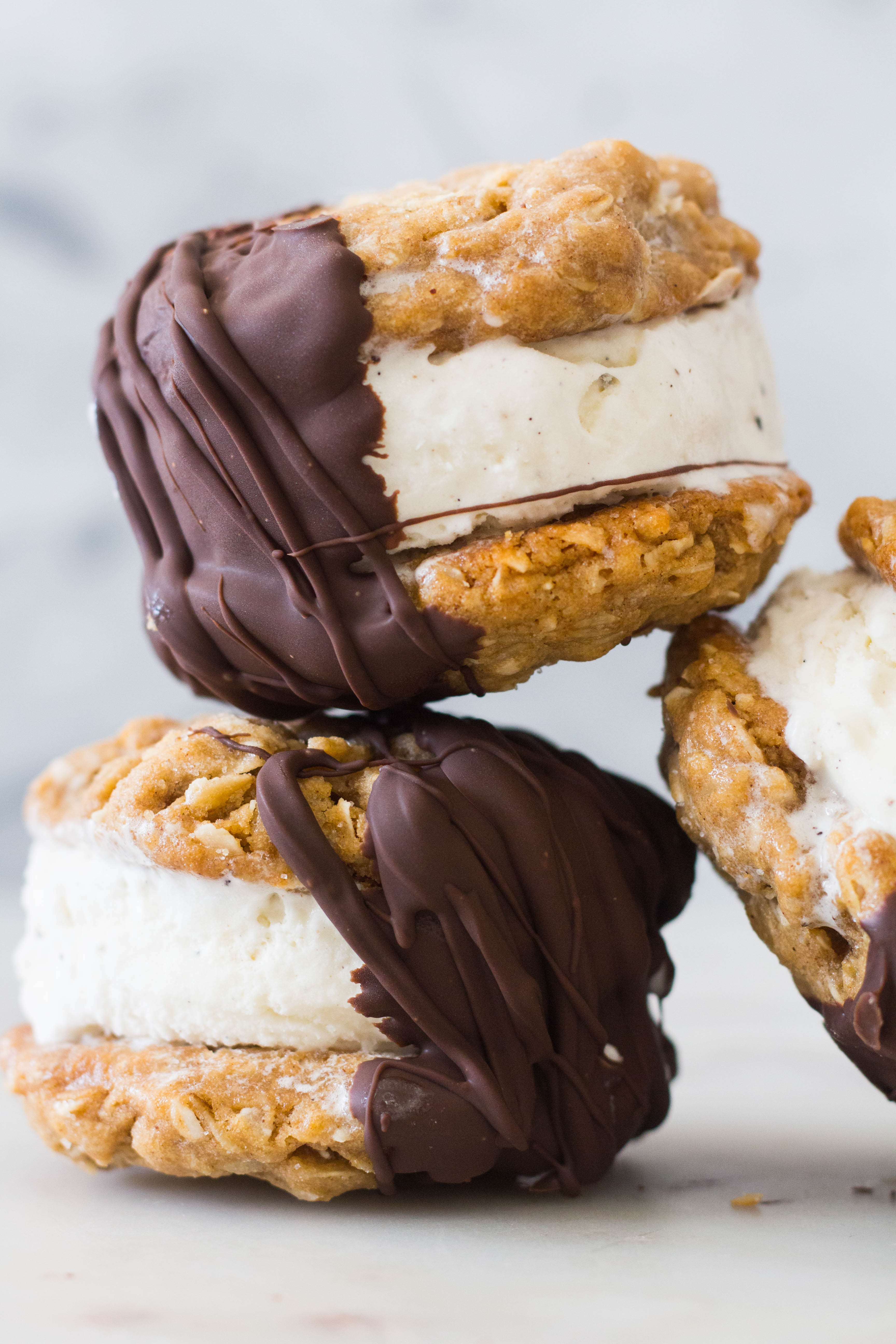 Chocolate Dipped Oatmeal Ice Cream Sandwiches - The Sweet and Simple