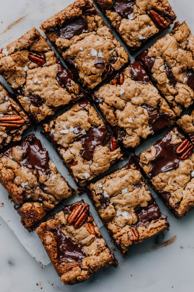 Brown Butter Toffee Pecan and Dark Chocolate Oatmeal Cookie Bars