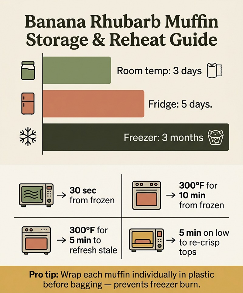Banana Rhubarb Muffin Storage & Reheat Guide