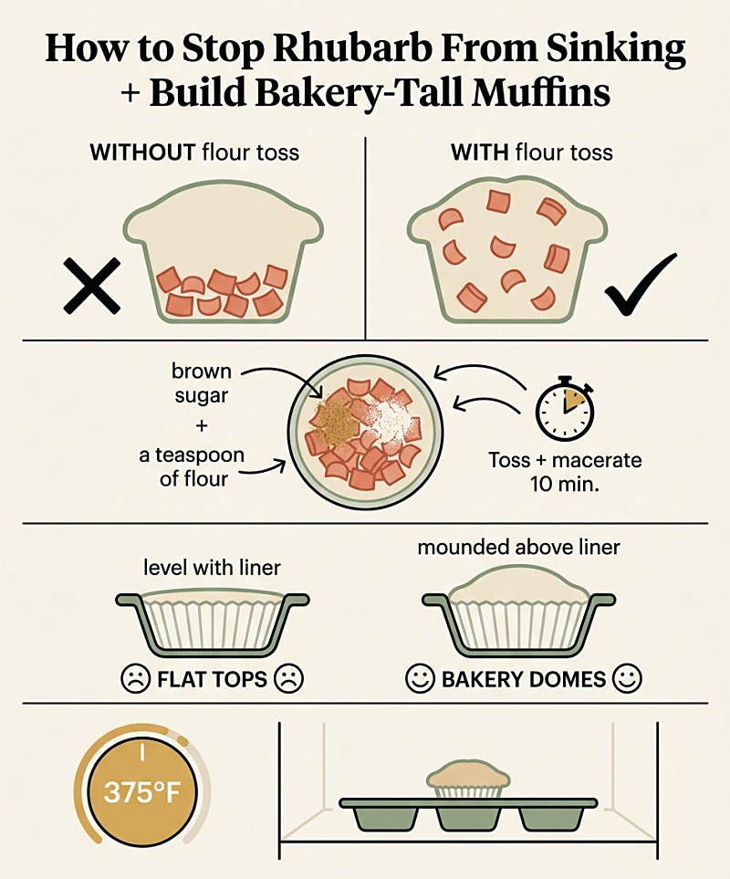 How to Stop Rhubarb From Sinking + Build Bakery-Tall Muffins