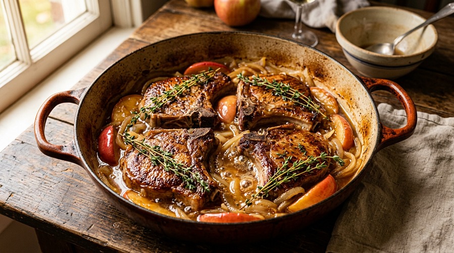 Apple Cider Braised Pork Chops