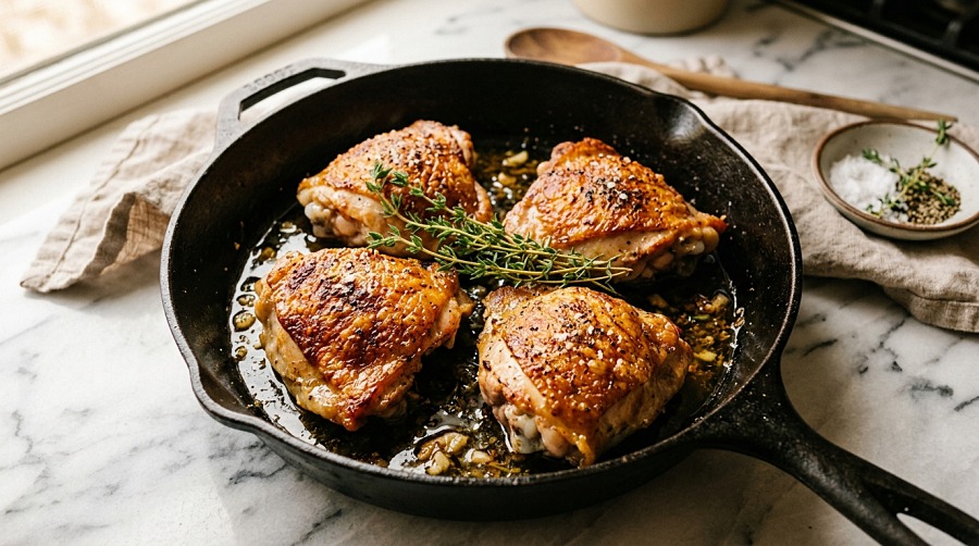 Crispy Skin-On Skillet Thighs