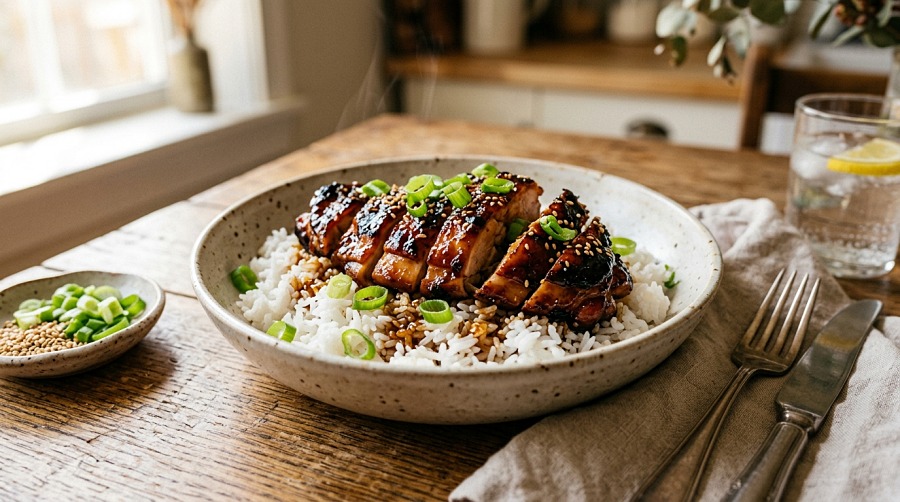 Honey Garlic Chicken Thighs with Rice