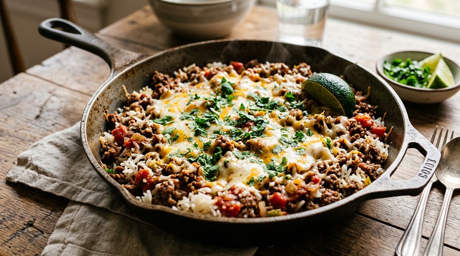 Mexican Beef and Rice Skillet