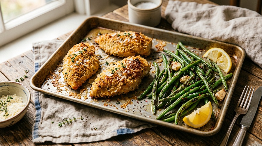 Parmesan Crusted Chicken with Green Beans