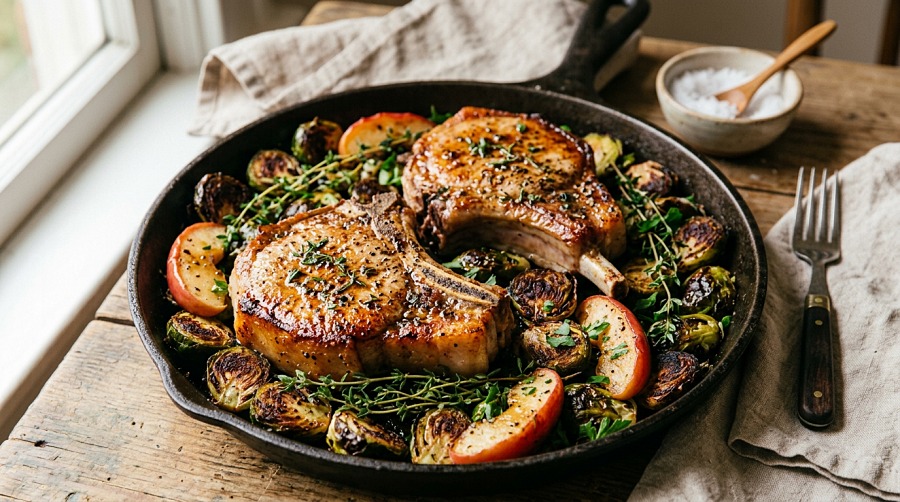 Pork Chops with Apples and Brussels Sprouts