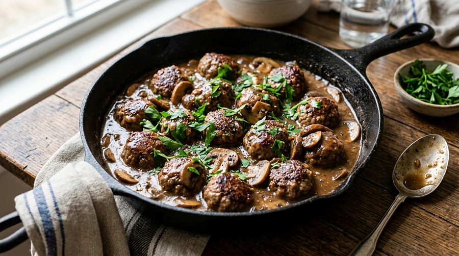 Salisbury Steak Meatballs with Mushroom Gravy