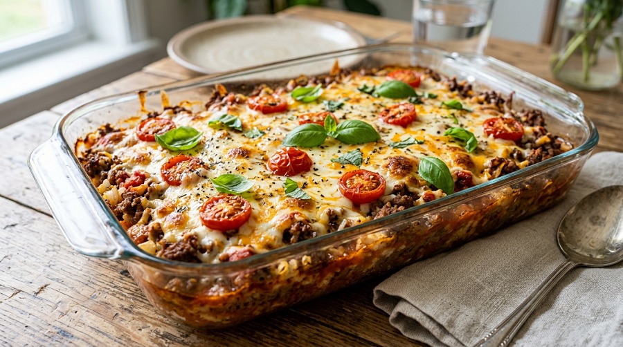 Low Carb Ground Beef Casserole with Cauliflower Rice