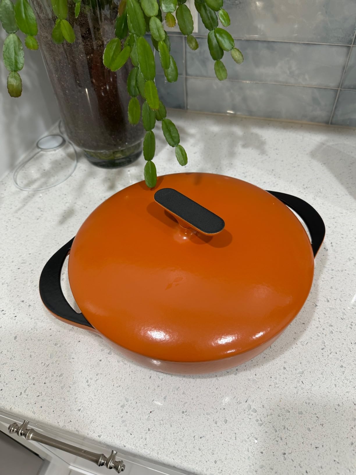 Caraway Enameled Cast Iron Braiser - 3.5 qt Braiser Pan - 3 Layer Enamel Coating - No Seasoning Required - Compatible With All Stovetops - Oven Safe - Free From Forever Chemicals - Midnight Blue customer photo 1