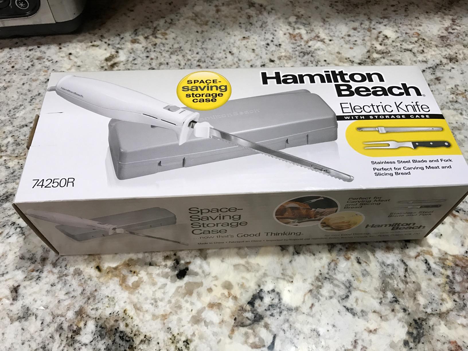 Hamilton Beach Electric Knife Set for Carving Meats, Poultry, Bread, Crafting Foam & More, Reciprocating Serrated Stainless Steel Blades, Ergonomic Design Storage Case + Fork Included, 5Ft Cord, White customer photo 2