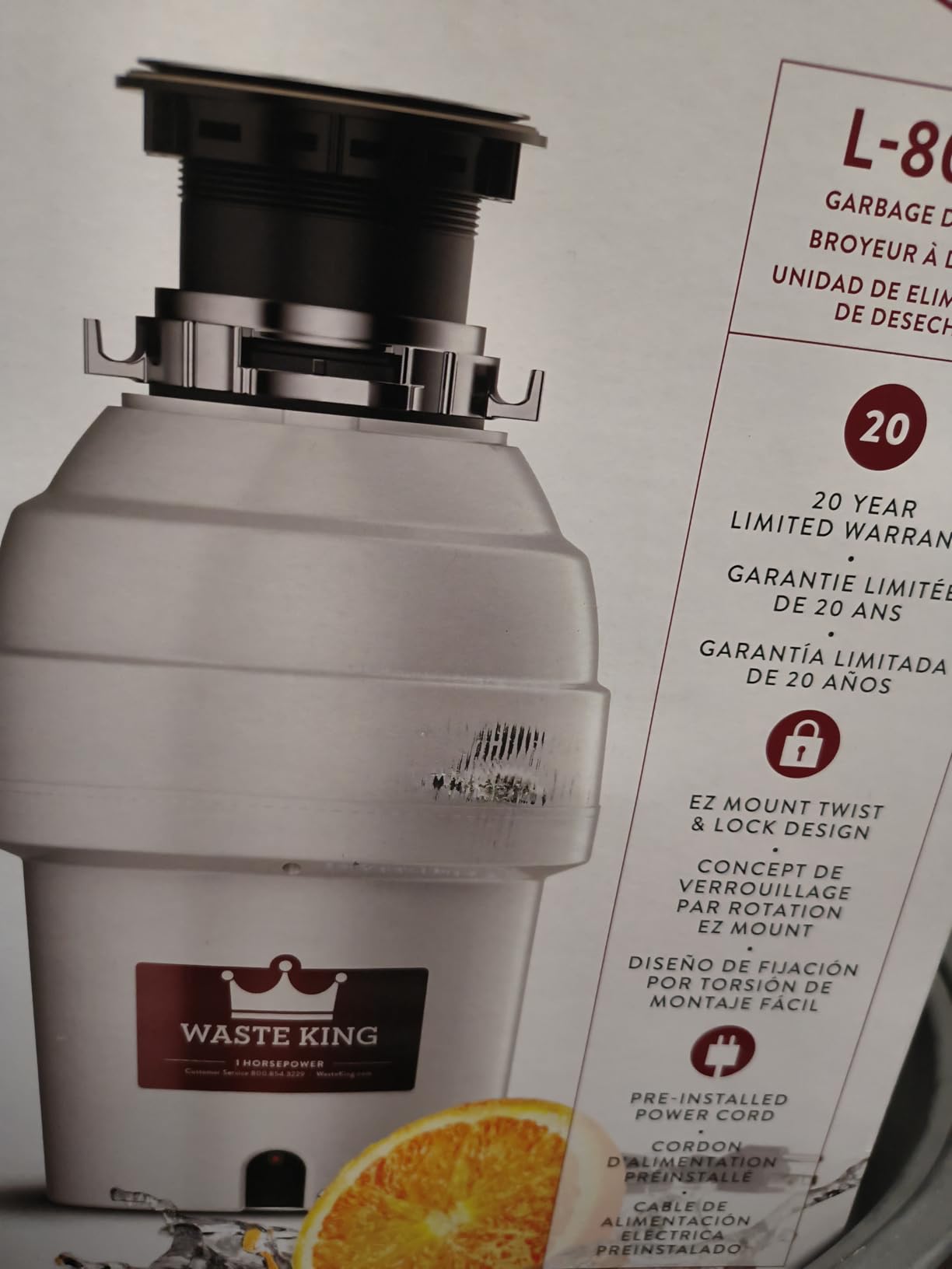 Waste King Garbage Disposal for Kitchen Sink with Power Cord, Food Waste Disposer, L-8000 customer photo 1