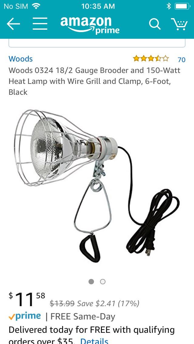 Woods 0324 18/2 Gauge Brooder and 150-Watt Heat Lamp with Wire Grill and Clamp; 6-Foot; Black customer photo 1