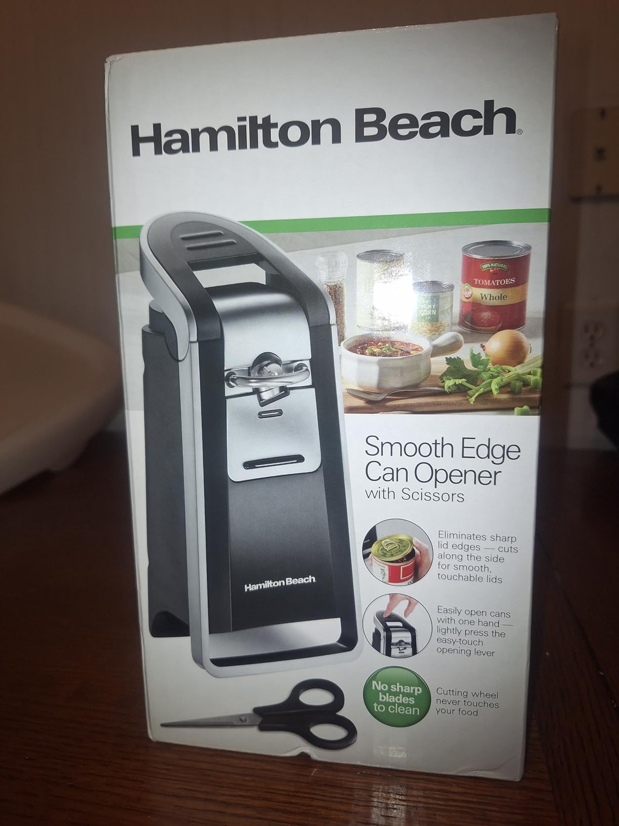 Hamilton Beach Smooth Touch Electric Can Opener With Easy Push Down Lever | Opens All Standard, Extra-Tall & Pop-Top Cans | Includes Stainless Steel Scissors | Black & Chrome | 76607J customer photo 1
