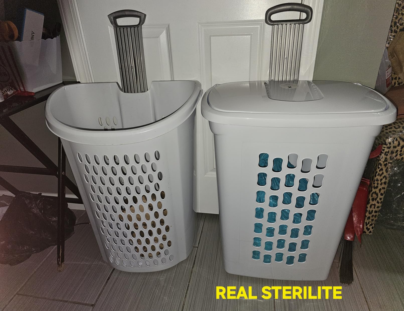 Sterilite Ultra Wheeled Laundry Hamper with Lid, Handle and Wheels for Easy Rolling of Clothes to and from the Laundry Room, Plastic, White, 1-Pack, Portable customer photo 2