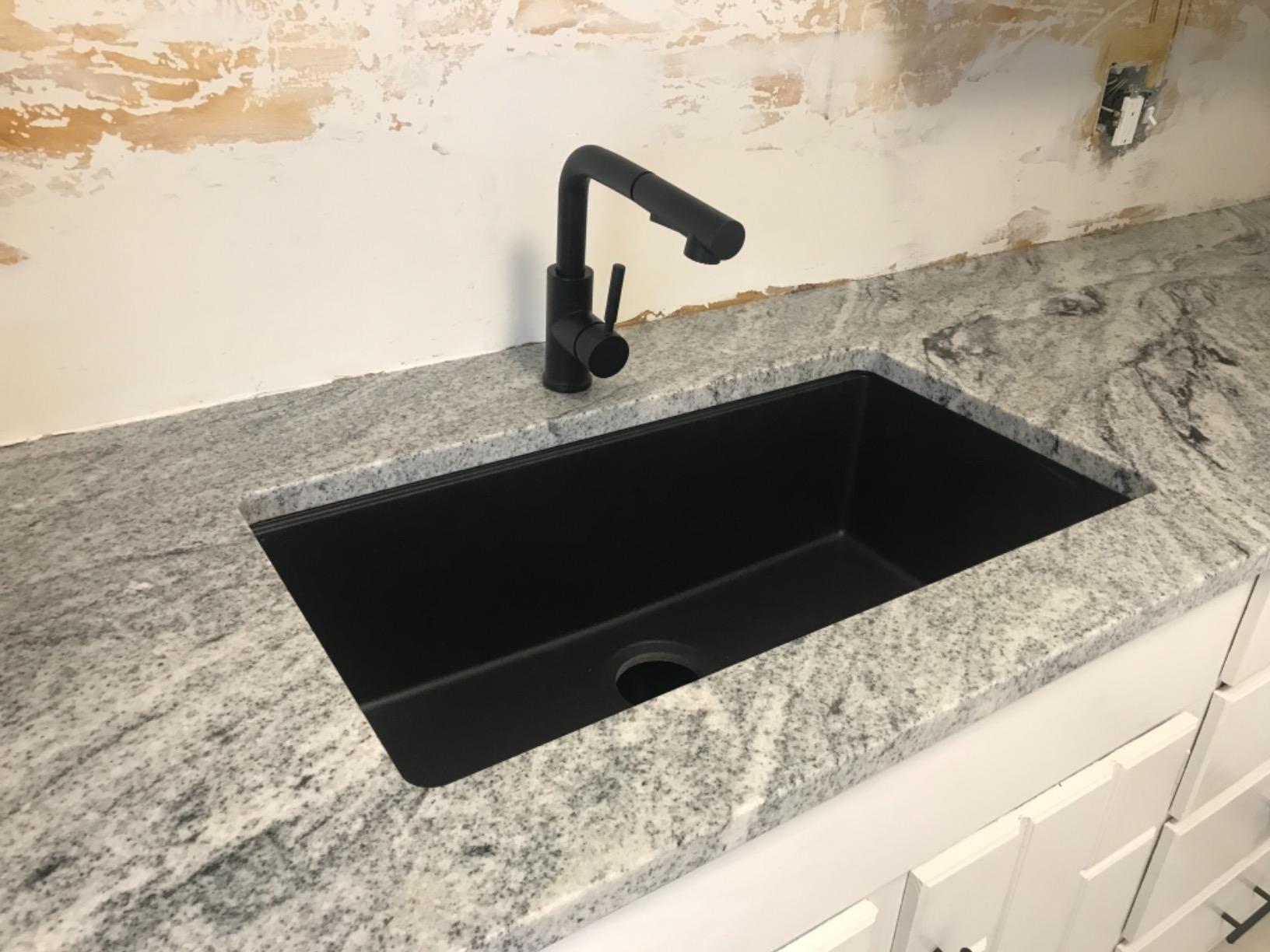 KRAUS Black Onyx 31 in Undermount Granite Kitchen Sink KGU-413B | Quartz composite with metallic particles, heat-safe, non-porous surface resists stains, colored through to resist fading customer photo 1