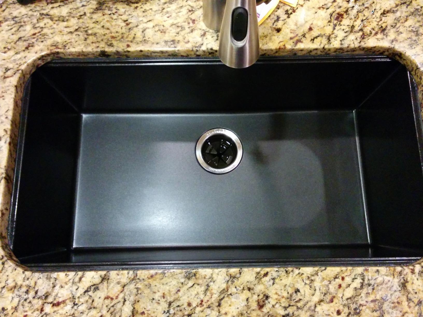 KRAUS Black Onyx 31 in Undermount Granite Kitchen Sink KGU-413B | Quartz composite with metallic particles, heat-safe, non-porous surface resists stains, colored through to resist fading customer photo 2