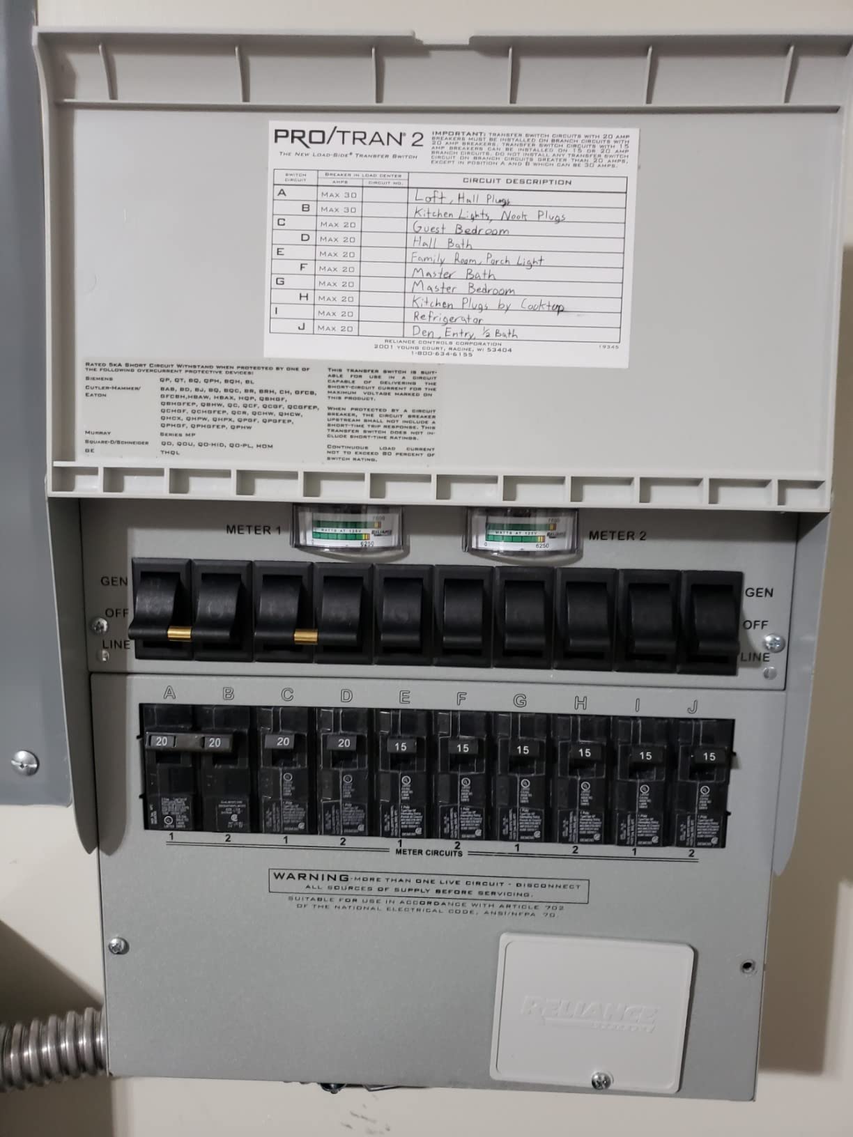 510C Pro/Tran2 50-Amp 10-Circuit 2 Manual Transfer Switch with Watt Meters customer photo 2