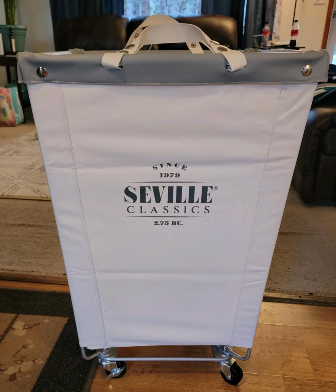 Seville Classics Large Commercial Heavy Duty Rolling Steel Frame Laundry Hamper Canvas Cart Bin, w/ Wheels for Hotel, Home, Closet, Bedroom (PATENTED), Cream, 18.1