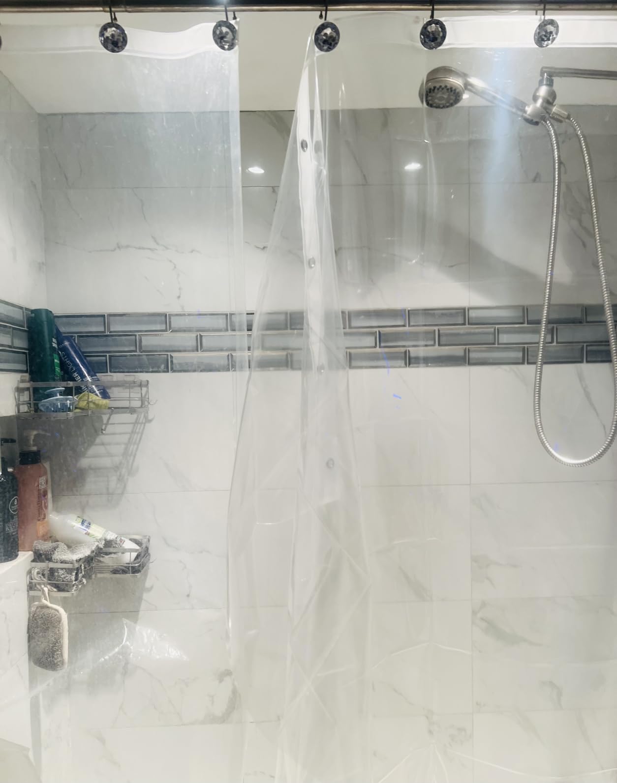 AmazerBath Plastic Shower Curtain Clear Premium PEVA, Clear Shower Curtain Heavy Duty 8G, Weighted Shower Curtains for Bathroom Accessories with 3 Big Stones and 12 Rustproof Grommets, 72x72 Inches customer photo 2