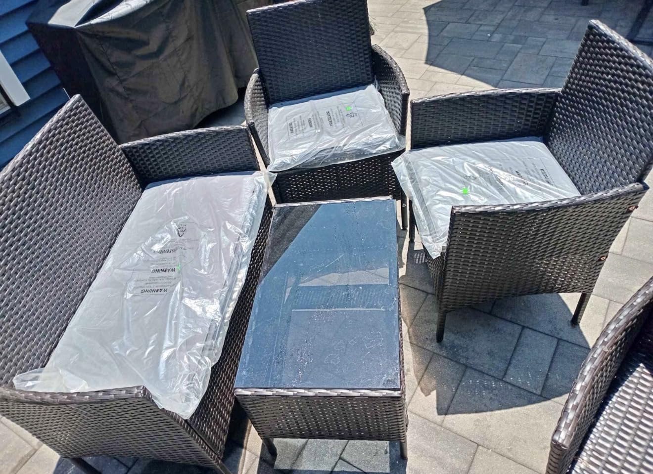 Homall 4 Pieces Outdoor Patio Furniture Set, Rattan Chairs, Brown & Beige | Outdoor Furniture, Wicker Patio Set, Balcony and Porch Furniture, Outdoor Dining Set for Backyard, Garden, Poolside customer photo 2