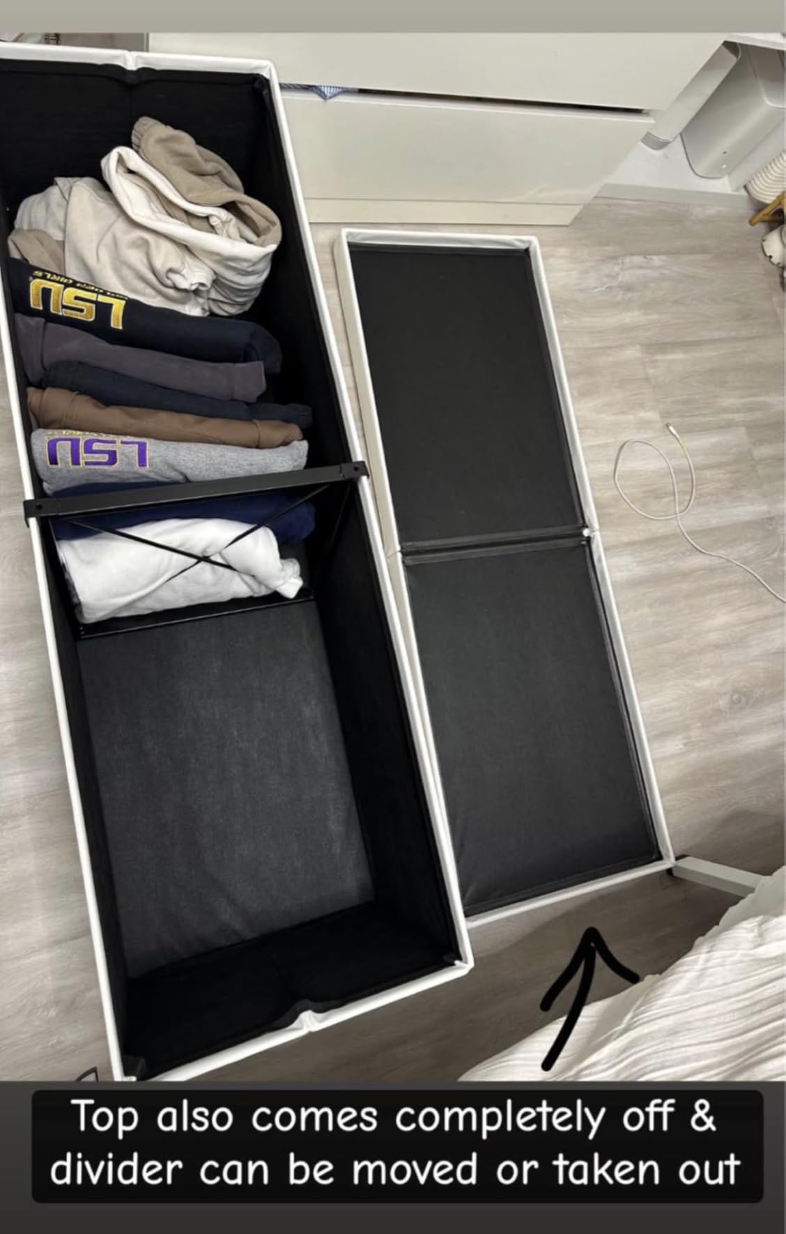 SONGMICS 43.3 Inches Folding Storage Ottoman Bench with Flipping Lid, Storage Chest Footrest Padded Seat, Iron Frame Support, Ink Black, MINOTA Collection ULSF75BK customer photo 1