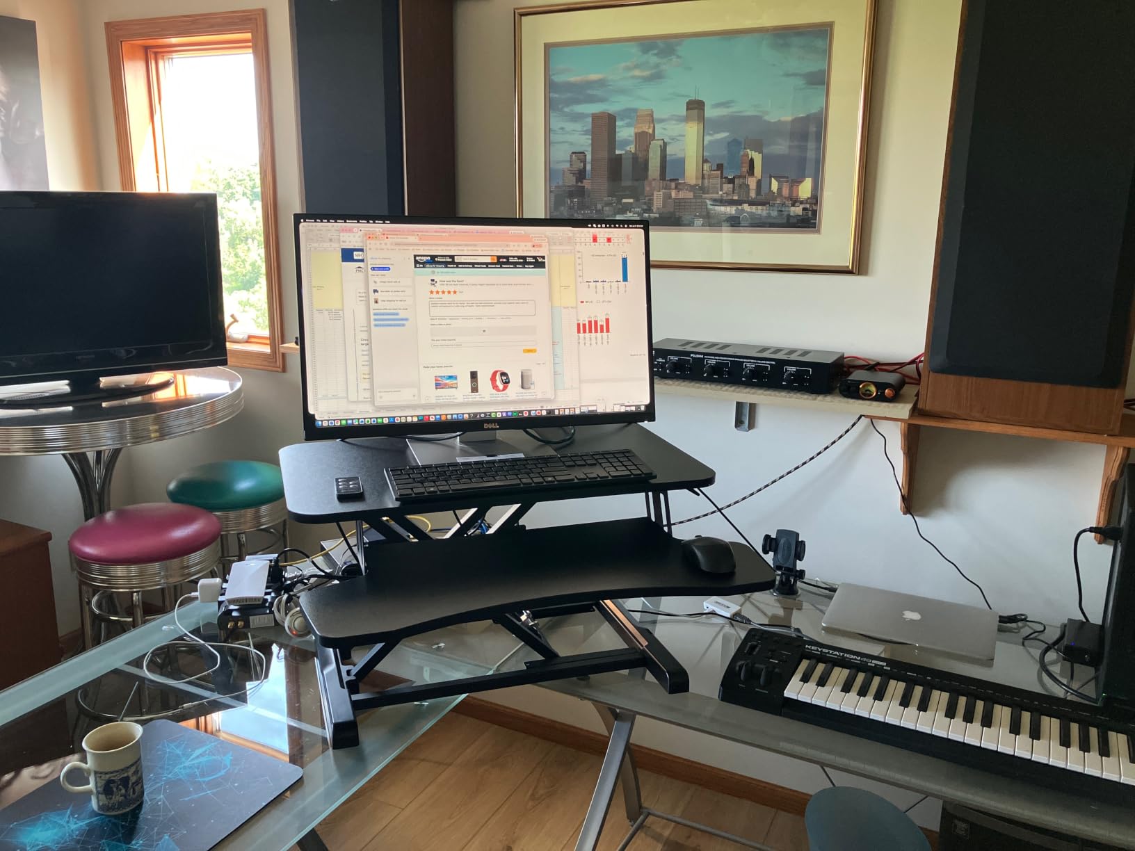VIVO Black 32 in Standing Desk Converter, DESK-V000K | Height Adjustable, Stand Up Desk Riser, Wide Keyboard Tray, Dual Monitor and Laptop Workstation, Black Frame, K Series customer photo 1