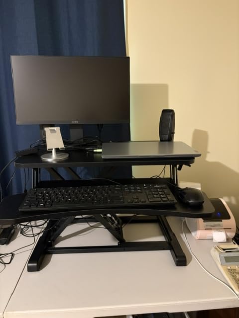 VIVO Black 32 in Standing Desk Converter, DESK-V000K | Height Adjustable, Stand Up Desk Riser, Wide Keyboard Tray, Dual Monitor and Laptop Workstation, Black Frame, K Series customer photo 2