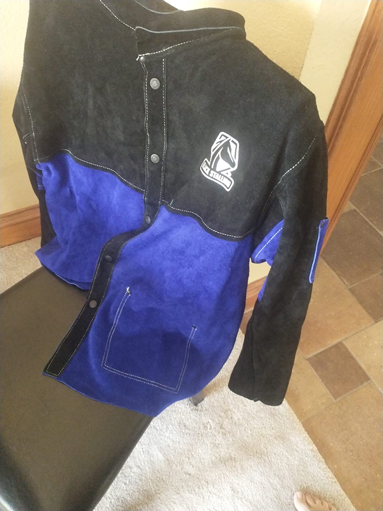 Black Stallion (JL1030 Color Block Leather Welding Jacket, Premium Split Cowhide Leather, Black/Blue customer photo 1