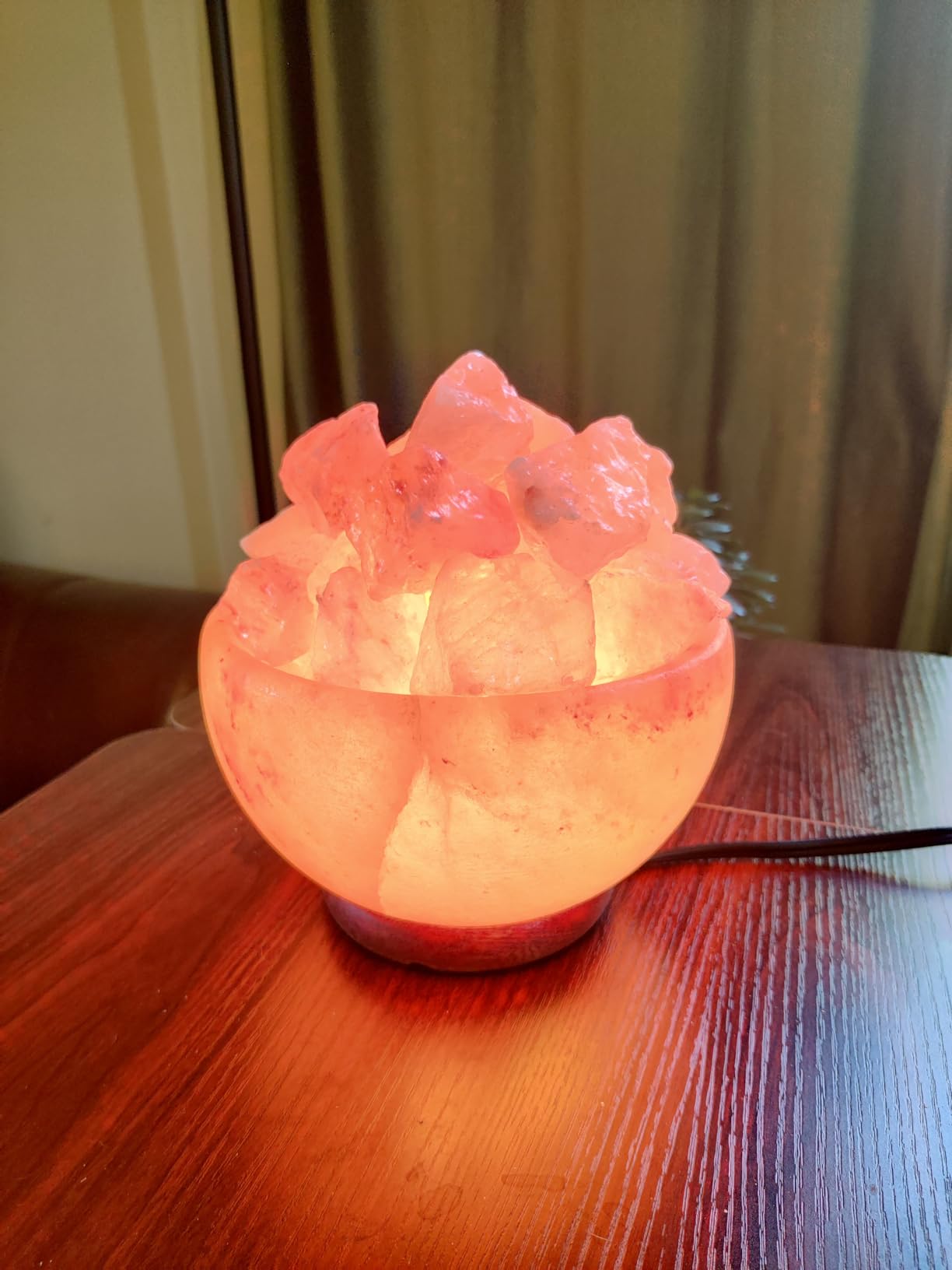 Spantik Himalayan Salt Lamp Bowl with Natural Crystal Chunks, Dimmer Cord and Classic Wood Base Premium Quality Authentic from Pakistan customer photo 1