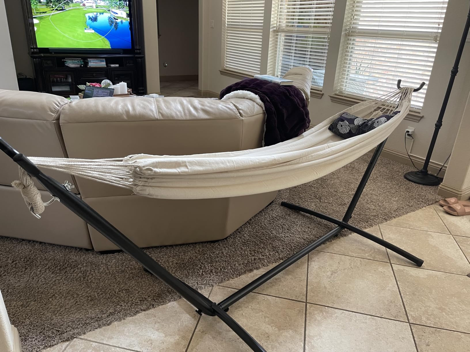 Lazy Daze Portable Hammock with Stand, Free Standing Hammocks for Indoor Outdoor Patio Yard, Has a Carrying Bag and Pillow, 9ft Steel Hamacas Heavy Duty 2 Person Amaca 450 lbs Capacity(White) customer photo 1