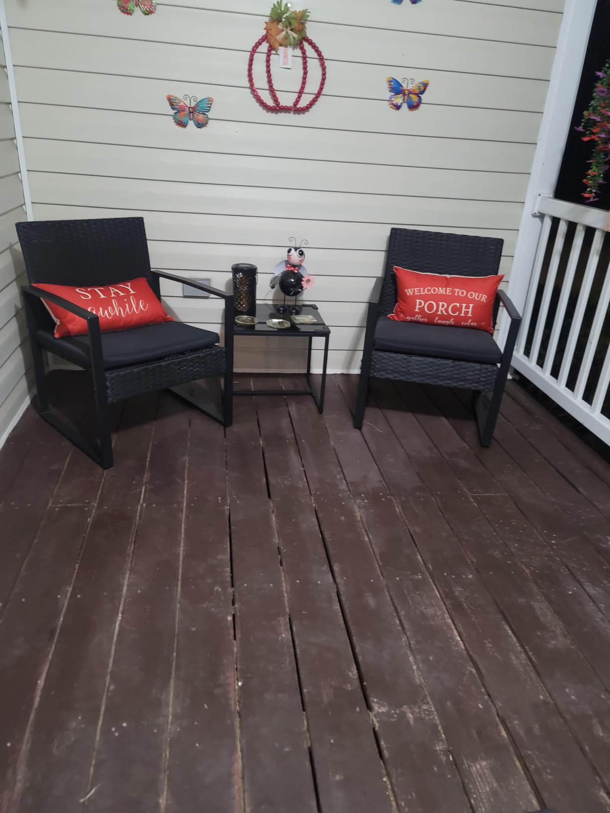 Flamaker 3 Pieces Patio Furniture Set Outdoor Wicker Bistro Chair (Black) | Modern Patio Conversation Rattan Front Porch Chairs Set of 2 with Coffee Table for Balcony and Yard customer photo 2
