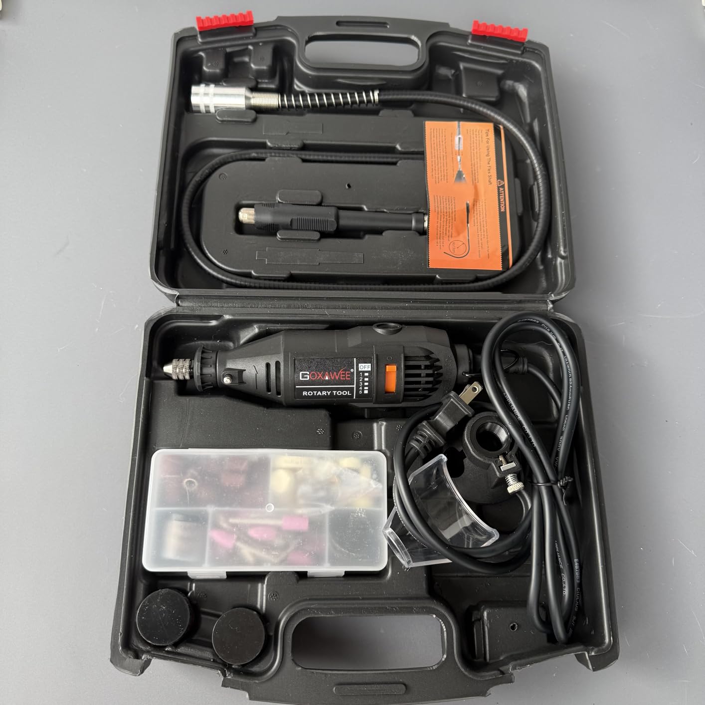GOXAWEE Mini Rotary Tool Kit with Keyless Chuck & Flex Shaft -140Pcs, Black | Variable Speed Electric Grinder Set for Handmade Crafting Projects and DIY Creations customer photo 1