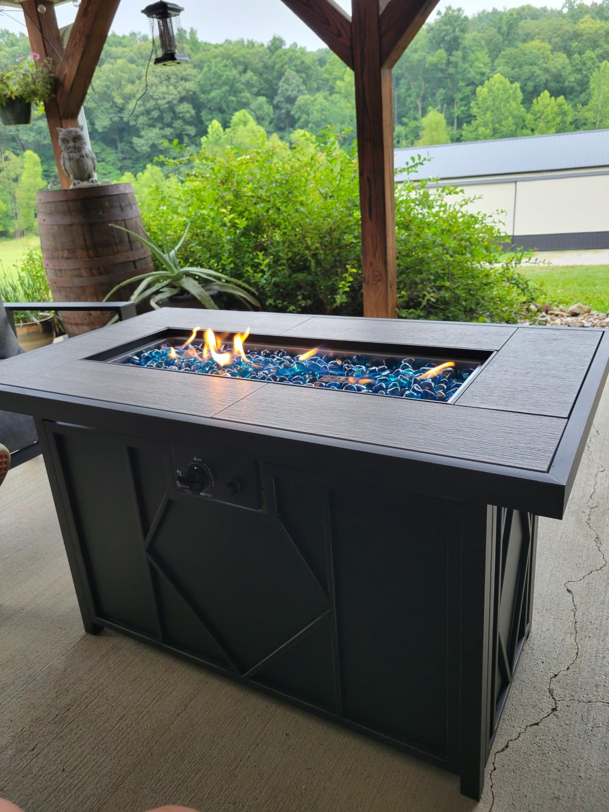 42 inch Propane Fire Pit Patio Outdoor Fire Pit Table Large Rectangular | Propane Fire Pit with Lid and Glass Rock for Patio, Backyard, Garden, Black customer photo 2