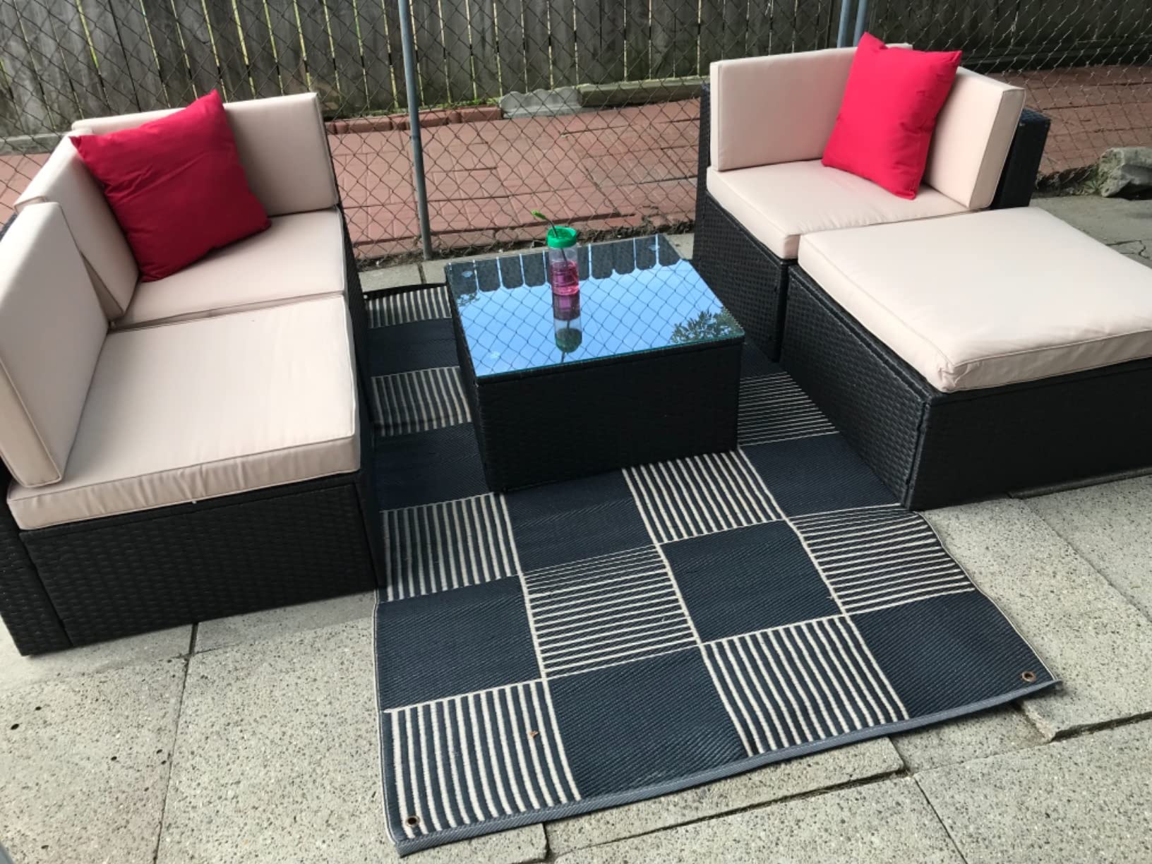 Devoko 5 Pieces Patio Furniture Sets Outdoor Sectional Patio Sofa | All Weather Manual Weaving Wicker Rattan Patio Seating Sofas with Cushion and Glass Table (Beige) customer photo 2