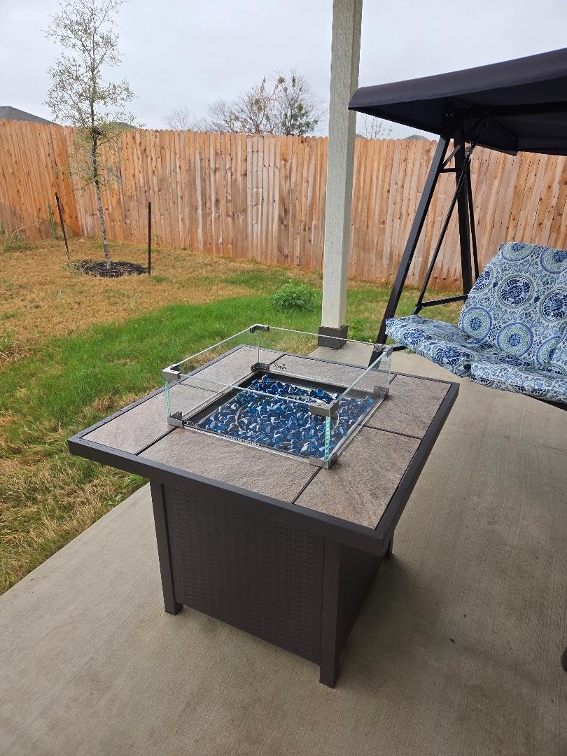 BALI OUTDOORS Propane Gas Fire Pit Table | 32 inch 50,000 BTU Square Gas Firepits for Outside, Brown customer photo 1