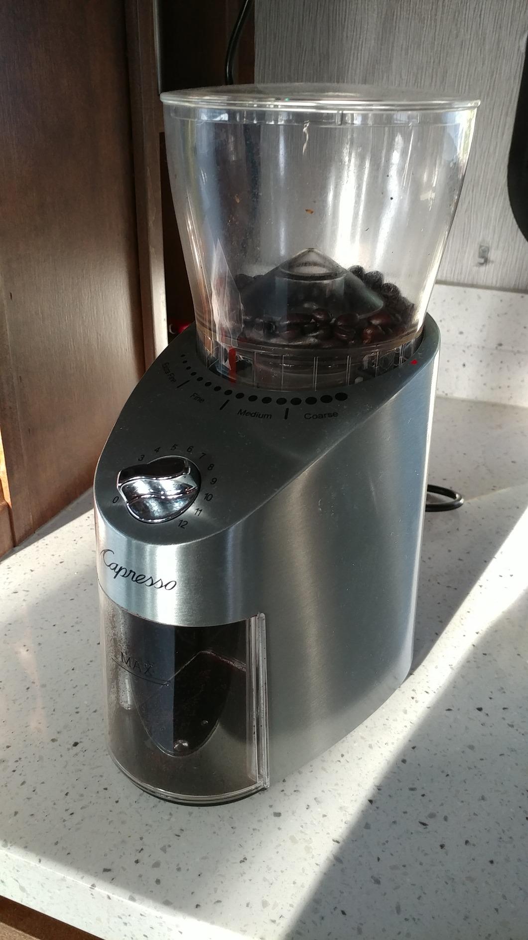Capresso Infinity Plus Conical Burr Grinder, Black | Commercial-grade steel burrs, 16 settings, low-speed gear motor customer photo 2