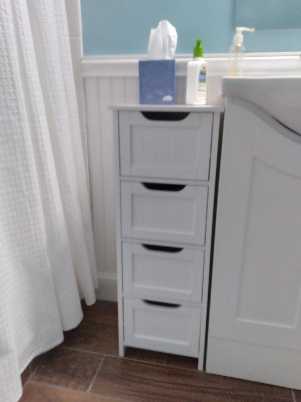 Yaheetech Bathroom Floor Cabinet, Wooden Side Storage Organizer, 4 Drawers Free-Standing Cabinet for Bathroom/Hallway/Living Room, White customer photo 1