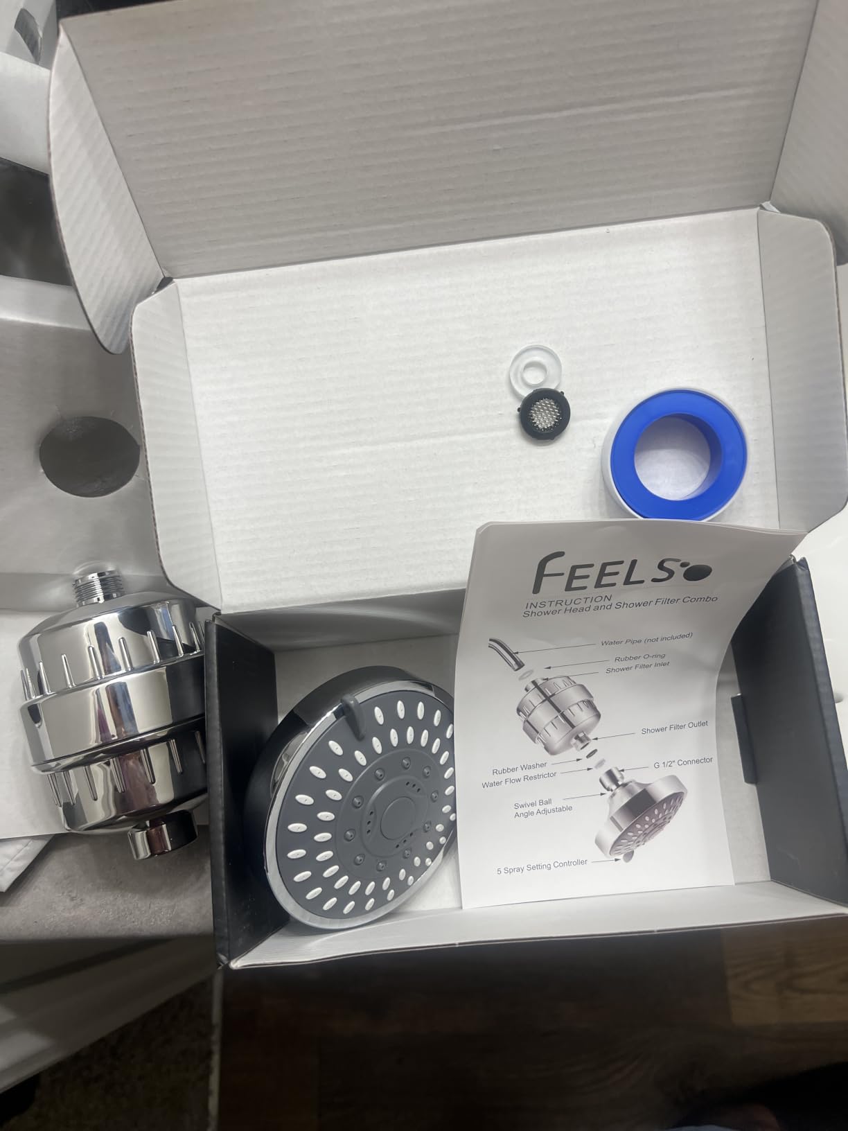 FEELSO Shower Head with Shower Filter, Filtered Shower Head for Hard Water | High Pressure, Anti-clog Nozzles, 5 Spray Showerhead, 15 Stage Water Softener Filters, Remove Chlorine and Harmful Substances customer photo 1