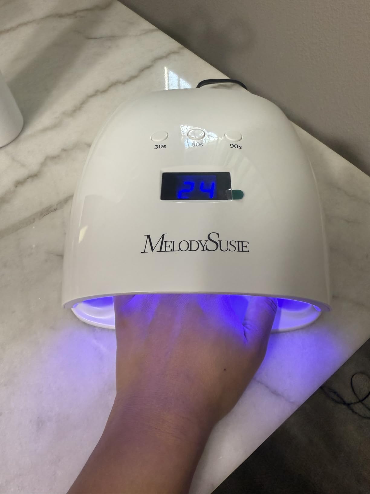 MelodySusie Detachable Base UV/LED Nail Lamp P-Plus30I for Hard Gel, 54W, 3 Timer Settings, Smart Sensor, LCD Display, 30 UV/LED Beads, Rhinestone Glue, Solid Nail Glue Gel, Liner Gel, White customer photo 2