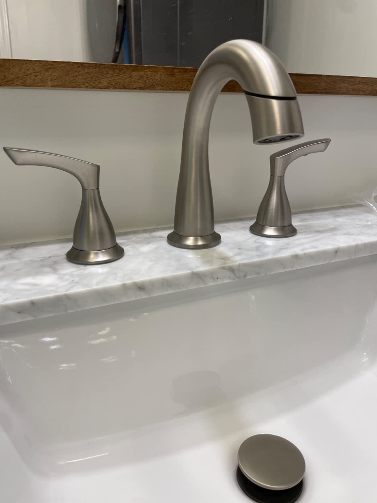Delta Broadmoor Brushed Nickel Bathroom Faucet with Sprayer, 8 Inch 3 Hole Widespread Bathroom Sink Faucet with Pull Out Sprayer, Push-Pop Drain, SpotShield Stainless 35765LF-SPPD customer photo 1