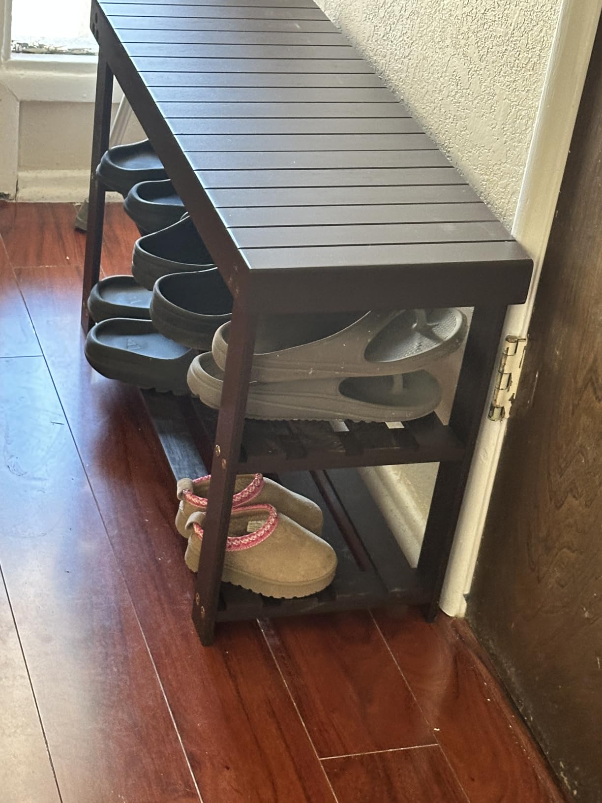Pipishell 3 Tier Bamboo Shoe Rack Bench for Entryway, Brown customer photo 1