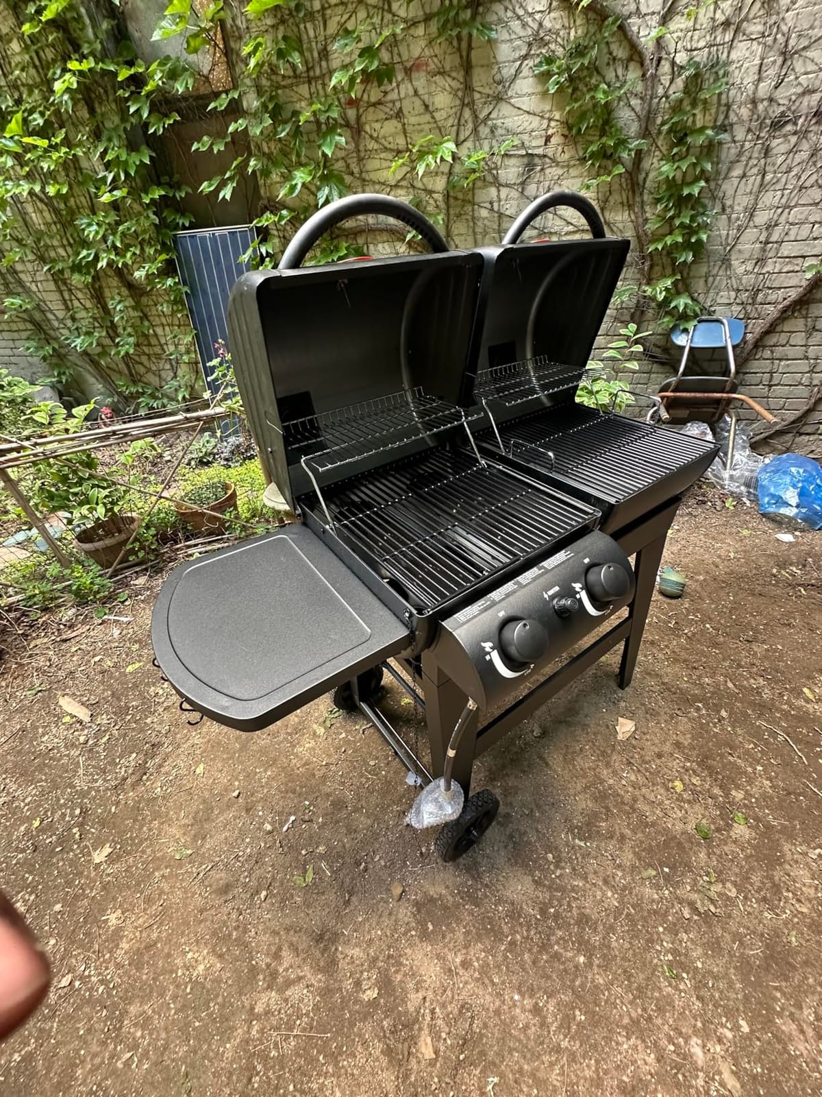 Char-Griller Dual-Function 2-Burner 24,000 BTU Propane Gas and Charcoal Combination Grill and Smoker with 870 Cooking Square Inches in Black, Model E5030 customer photo 1