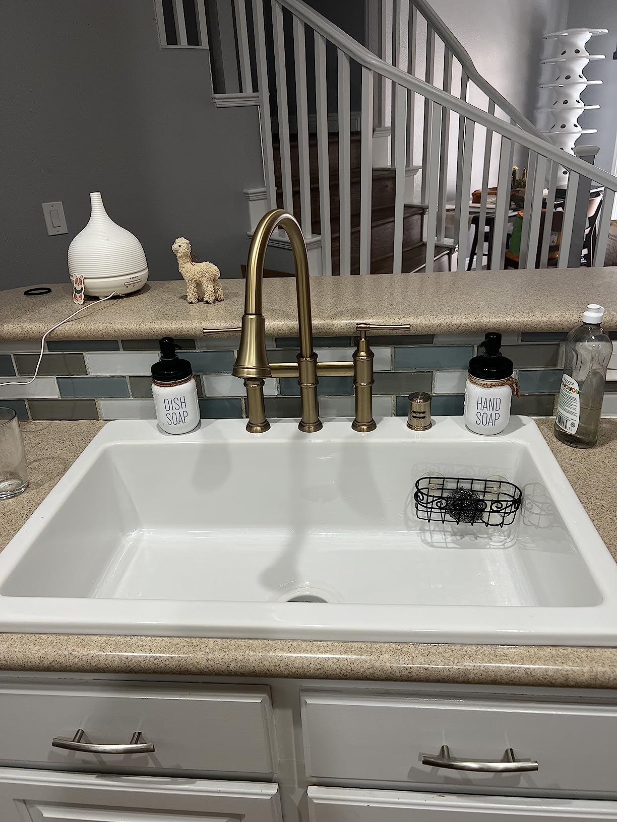 KRAUS Allyn Transitional Bridge Kitchen Faucet with Pull-Down Sprayhead in Brushed Gold, KPF-3121BG customer photo 2