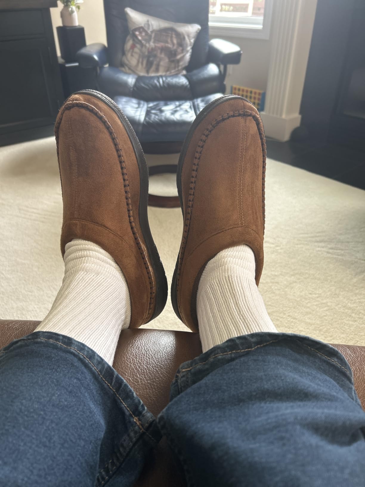 Zigzagger Men's Slip On Moccasin Slippers, Indoor/Outdoor Warm Fuzzy Comfy House Shoes, Fluffy Wide Loafer Slippers customer photo 1