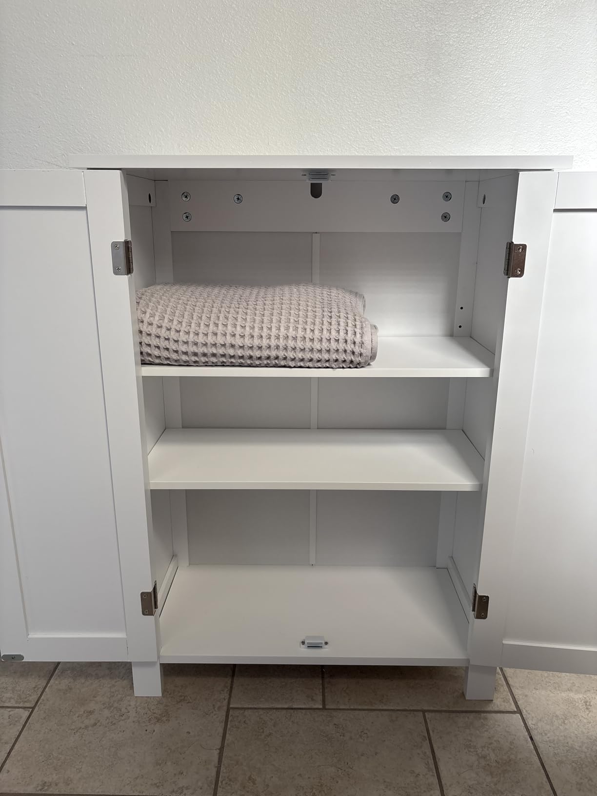 SUPER DEAL Modern Bathroom Floor Storage Cabinet with Adjustable Shelf and Double Door Rust Proof, Living Room Modern Home Furniture Storage Organizer Cabinet customer photo 2