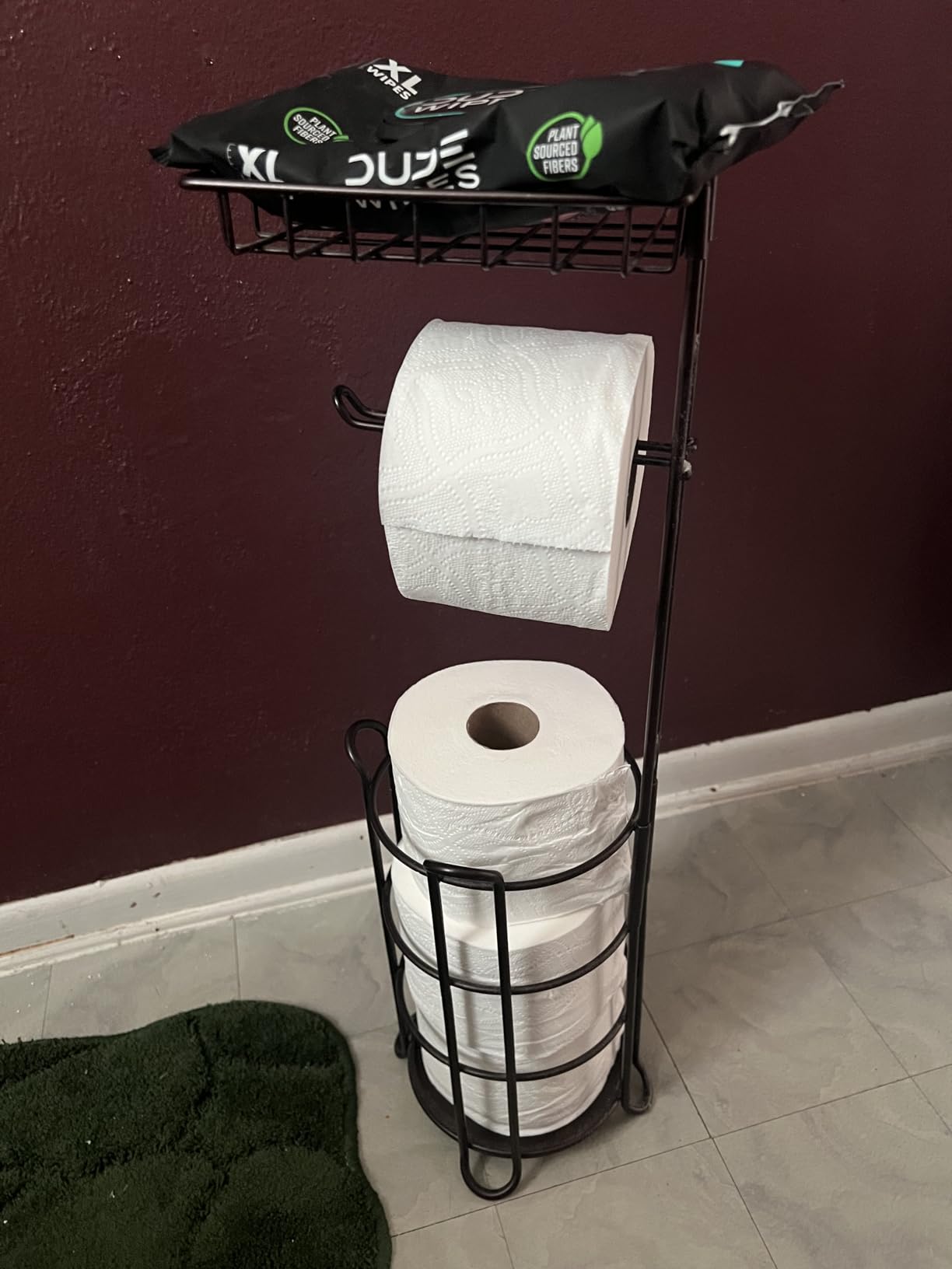 Toilet Paper Holder Stand Tissue Paper Roll Dispenser with Shelf for Bathroom Storage Holds Reserve Mega Rolls-Bronze customer photo 2