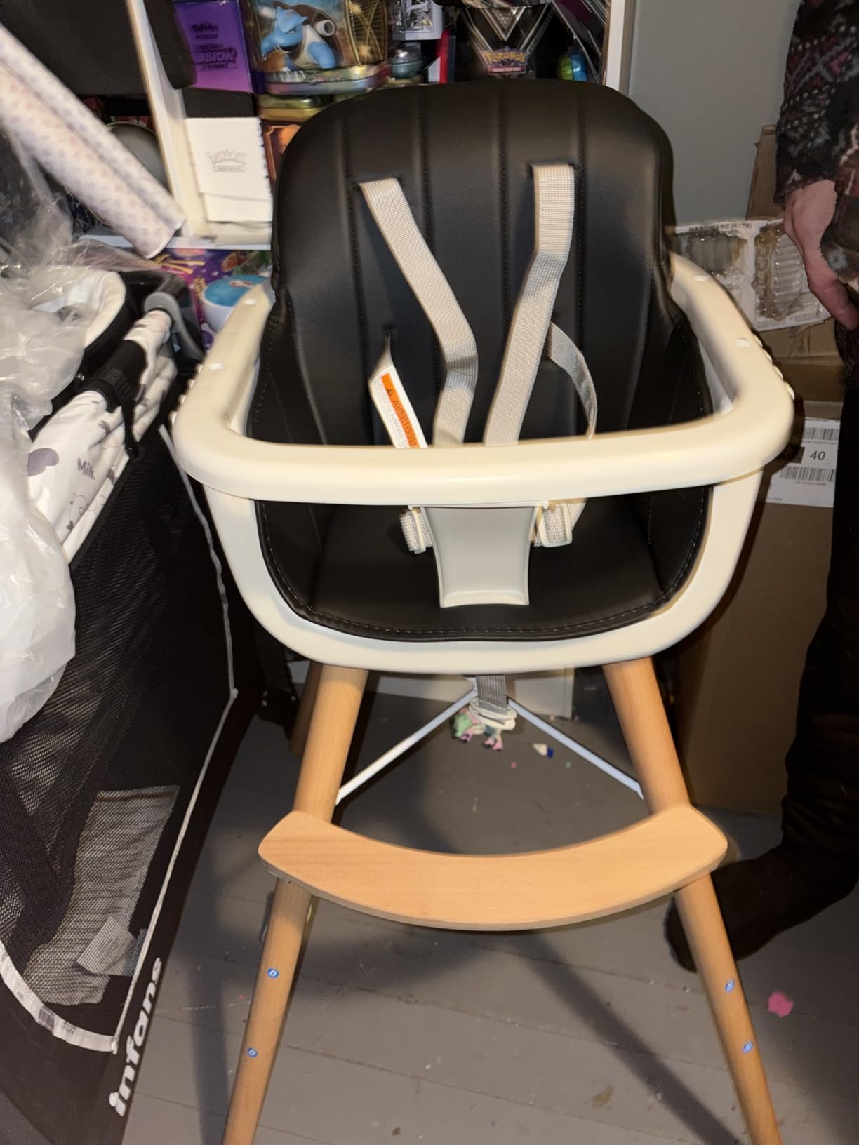 BABY JOY Convertible Baby High Chair, 3 in 1 Wooden Highchair/Booster/Chair with Removable Tray, Adjustable Legs, 5-Point Harness, PU Cushion and Footrest for Baby, Infants, Toddlers (Beige) customer photo 1
