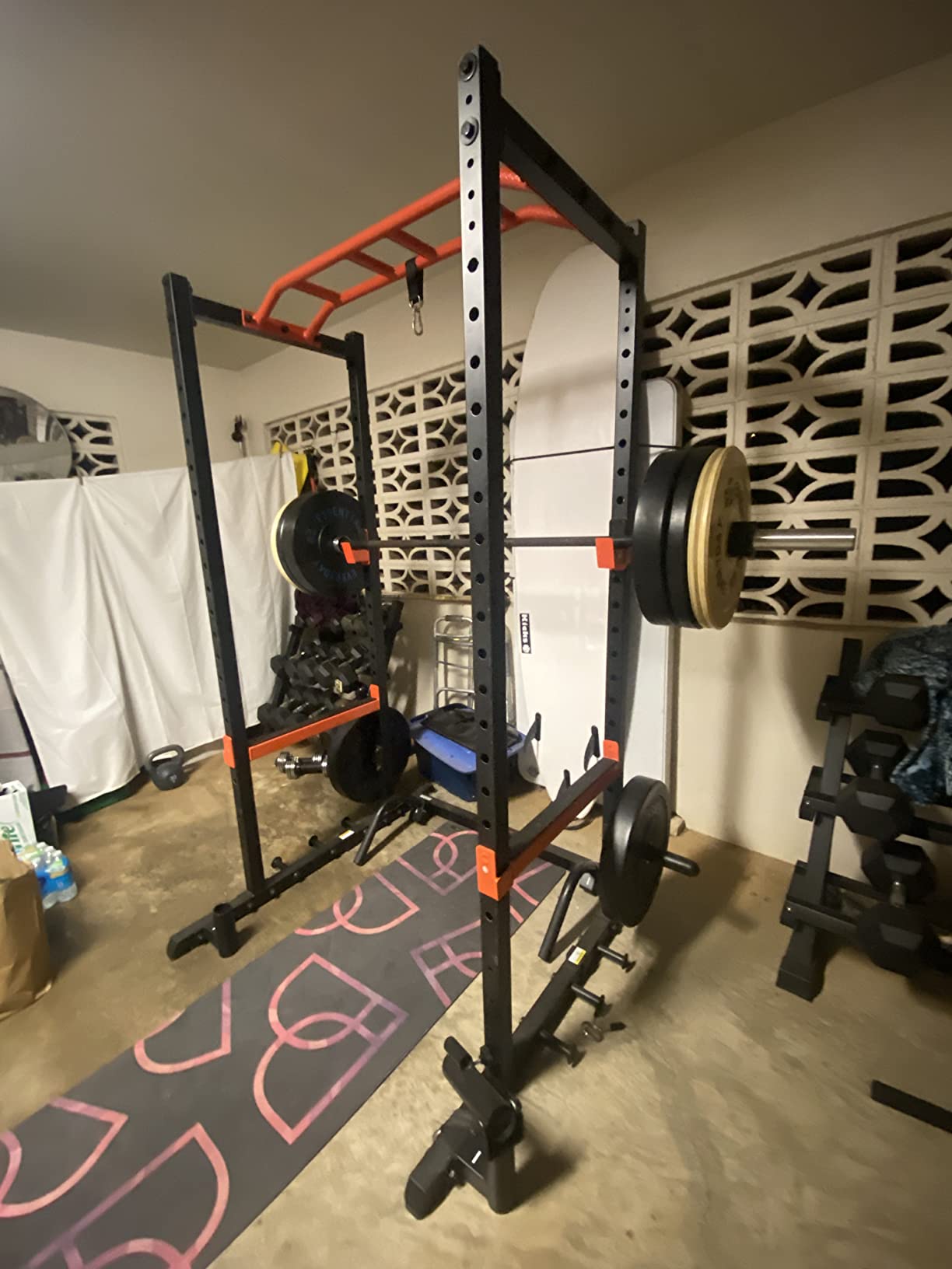 Sunny Health & Fitness Full Size Power Cage for Home Gym Training | Squats, Presses & Pull-Ups, Reversible Pull-Up Bar, Numbered Heights, 6 Band Pegs, Plate Storage, 1000 lb Rack customer photo 1